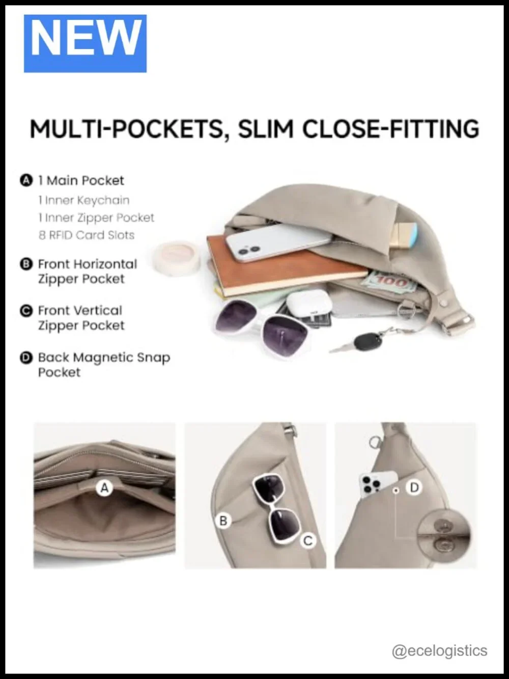 Genuine Leather Anti-Theft Crossbody Sling Bag for Women & Men, Slim, RFID